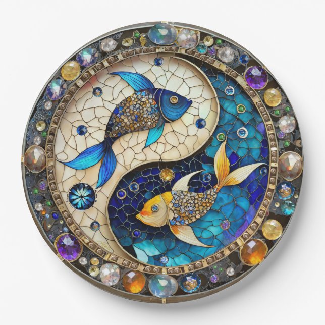 Plato De Papel Zodiac - Pisces Fish Yin y Yang (Anverso)