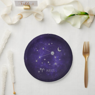 Plato De Papel Zodiac Purple Aries   Horoscopio Astrológico Cósmi