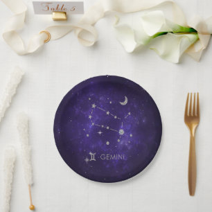 Plato De Papel Zodiac Purple Gemini   Horoscopio Astrológico Cósm