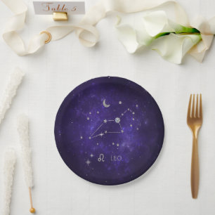 Plato De Papel Zodiac Purple Leo   Horoscopio Astrológico Cósmico