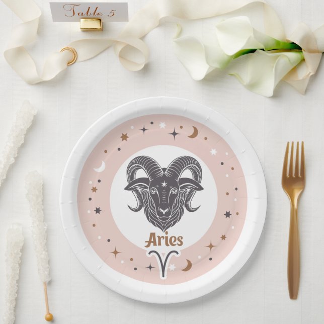 Plato De Papel Zodiac Rótulo Aries (Boda)