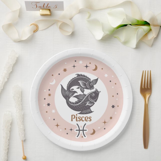 Plato De Papel Zodiac Rótulo Pisces (Boda)