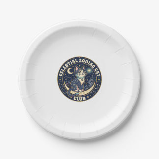 Plato De Papel Zodiaco Celestial Gato Lindo Diseño de Camiseta -