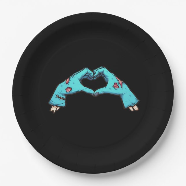 Plato De Papel Zombie Hands Heart Halloween Spooky (Anverso)