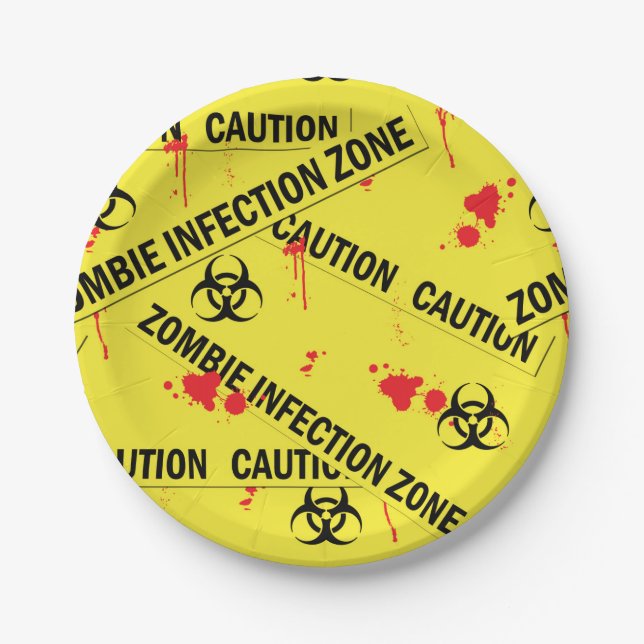 Plato De Papel Zombie Zona de Infección Precaución Cinta Mantenid (Anverso)