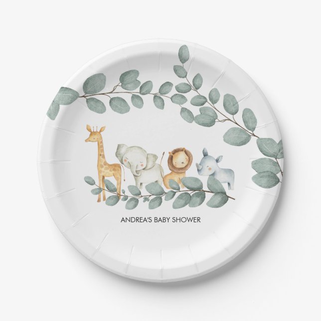 Plato De Papel Zoo Animals Baby Shower Paper Plate (Anverso)
