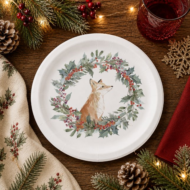 Plato De Papel Zorro de Bosque de Navidad (Woodland Fox Christmas Plate)