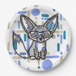 Plato De Papel Zorro Fennec Genial con Gafas de Sol Papel Geométr