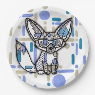 Plato De Papel Zorro Fennec Genial con Gafas de Sol Papel Geométr
