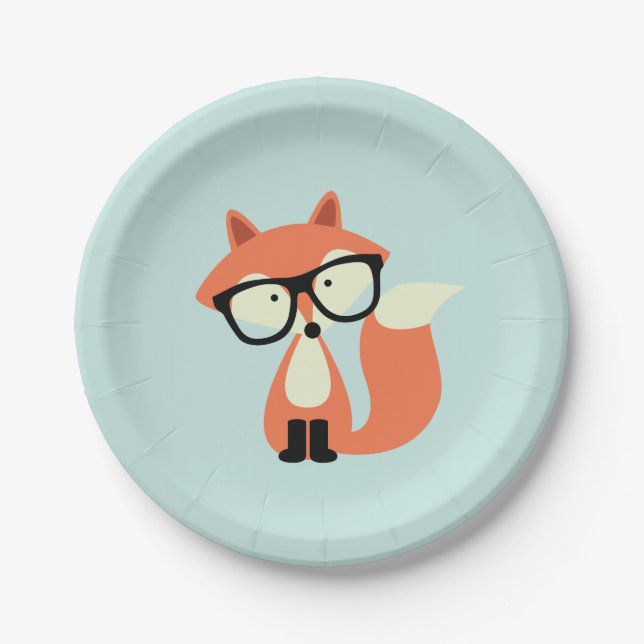 Plato De Papel Zorro rojo hipster (Anverso)
