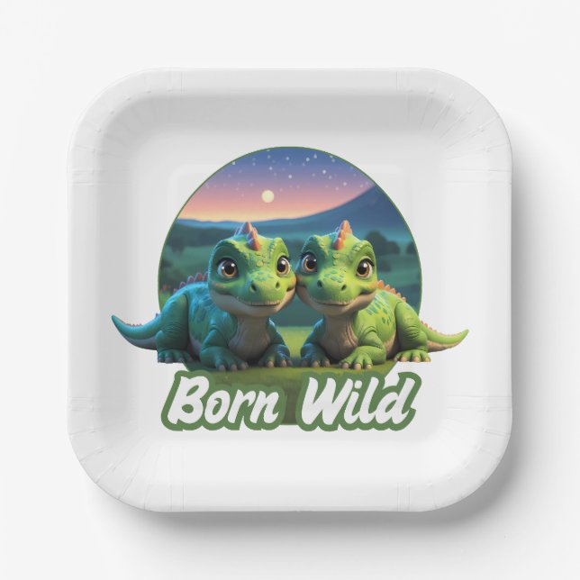Plato De Papel Zwei kleine Dinos - Born Wild  (Anverso)