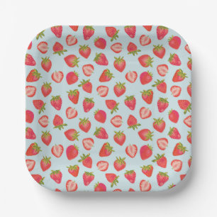 Plato de picnic de papel de menta de fresa