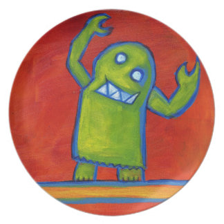 Plato Placa con el individuo verde del robot