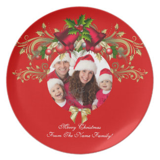 Plato Plantilla de foto de Navidad Xmas familia de 3 niñ