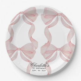 plato Plato de papel con lazo rosa cumpleaños 1