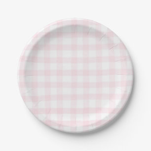 Platos a cuadros gingham rosa simples y pequeños