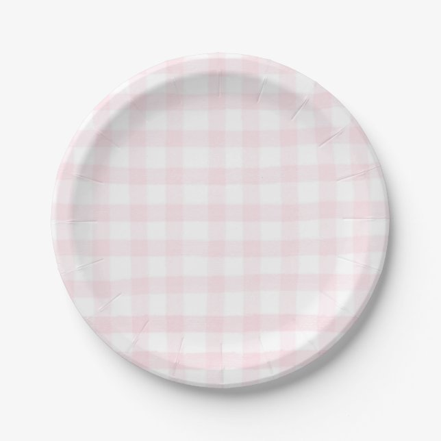 Platos a cuadros gingham rosa simples y pequeños (Anverso)
