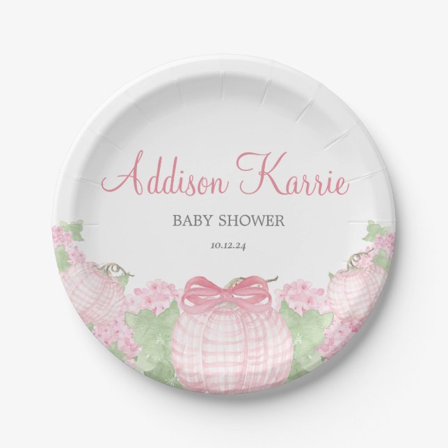 PLATOS Baby Shower Pink Gingham Pumpkin (Anverso)