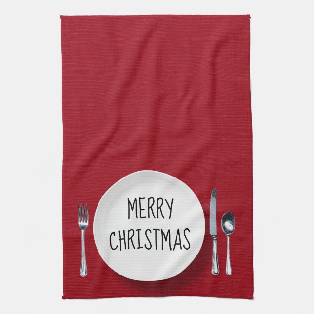 Platos blancos navidades y toalla de cocina de pla (Vertical)
