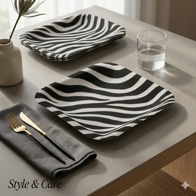 Platos cuadrados con estampado de cebra modernos p (Modern Zebra Print Square Plates for Party Decor)