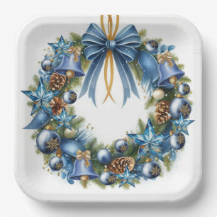 Platos cuadrados de papel Navidad Corona Azul y Do