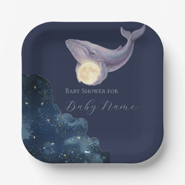 Platos de Baby Shower Celestial Moon | Ballena y L (Anverso)
