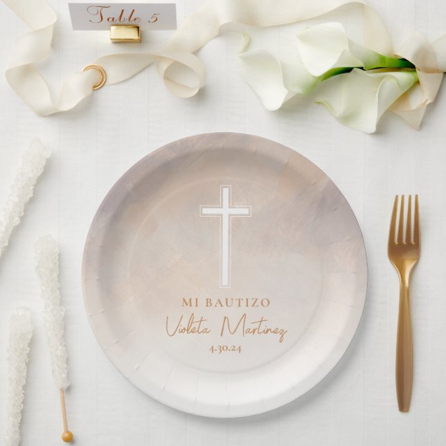 Platos de Bautizo Morado Placas de papel en españo (Boda)