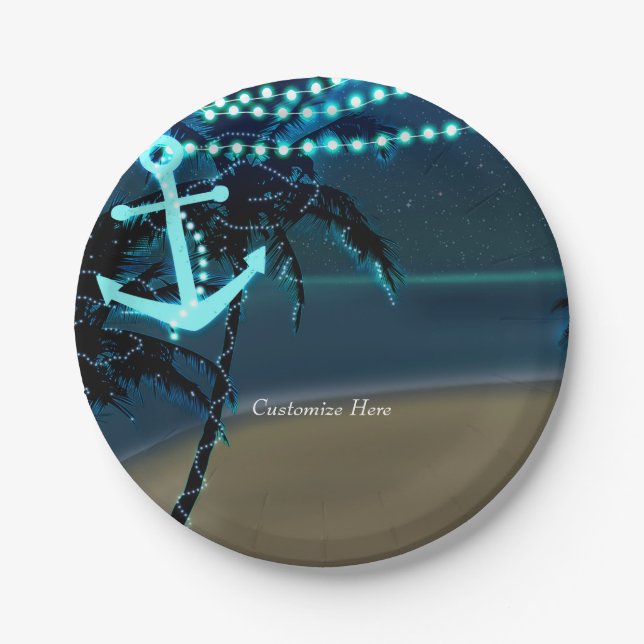 Platos de boda Anchor Beach Lights & Palm Trees (Anverso)