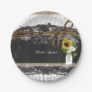 Platos de boda campestres de flores y herraduras r