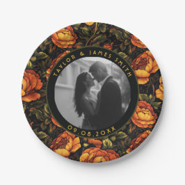 Platos de boda con follaje de rosa atrevida para r