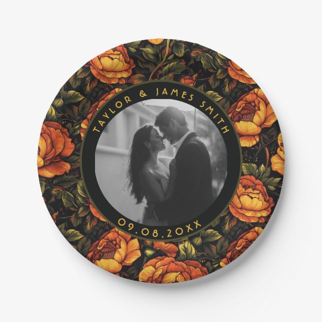 Platos de boda con follaje de rosa atrevida para r (Anverso)