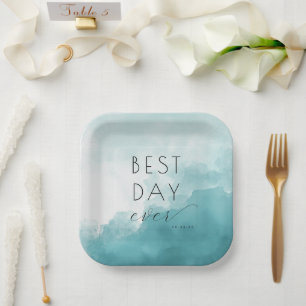 Platos de boda de acuarela azulada tranquila