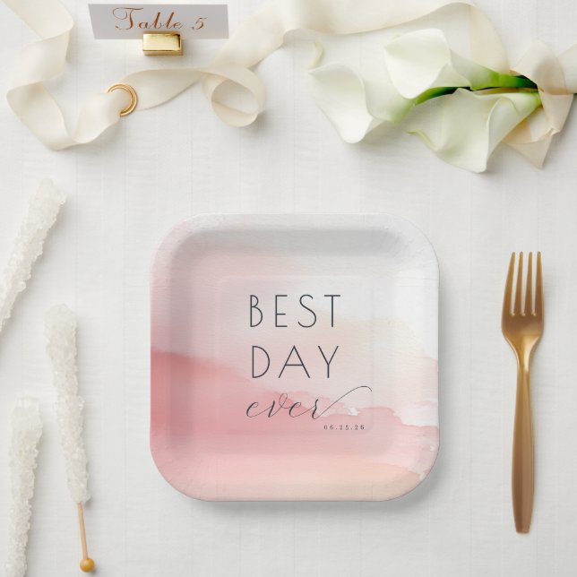 Platos de boda de acuarela rosa alegres (Boda)