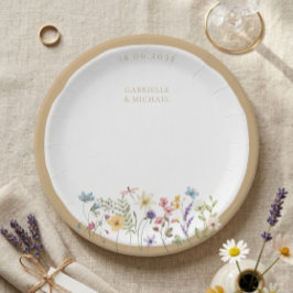 Platos de boda de acuarela rústica con flores silv