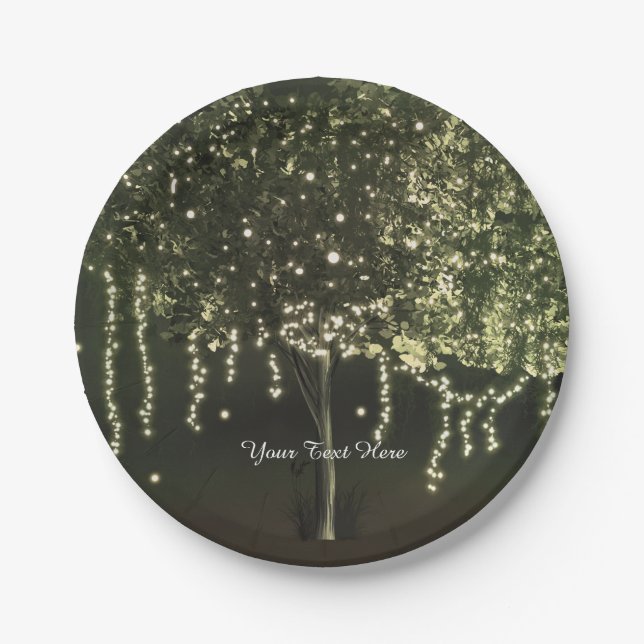 Platos de boda de árbol iluminado musgoso rústico (Anverso)