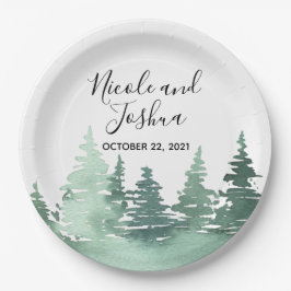 Platos de boda de bosque de acuarela rústica