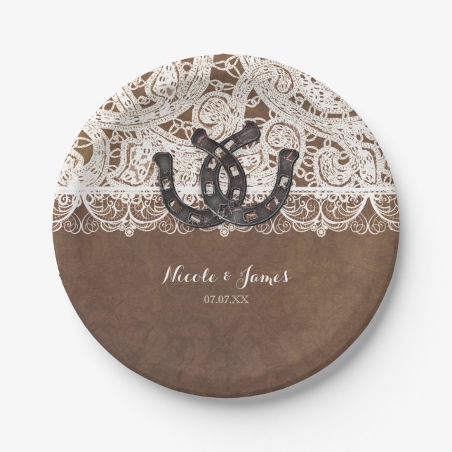 Platos de boda de campo de herraduras rústicas y e (Anverso)