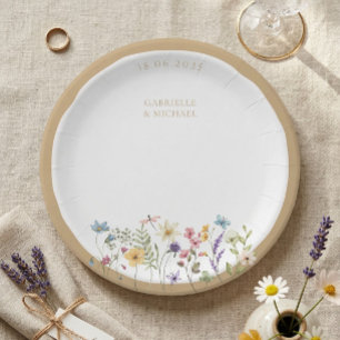 Platos de boda de flores silvestres en acuarela rú
