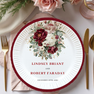 Platos de Boda Dorados con Floral de Chic Marsala
