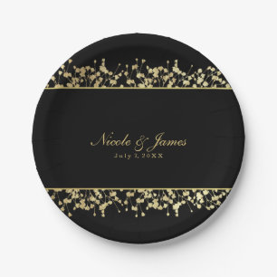 Platos de boda florales de aliento de bebé negro y