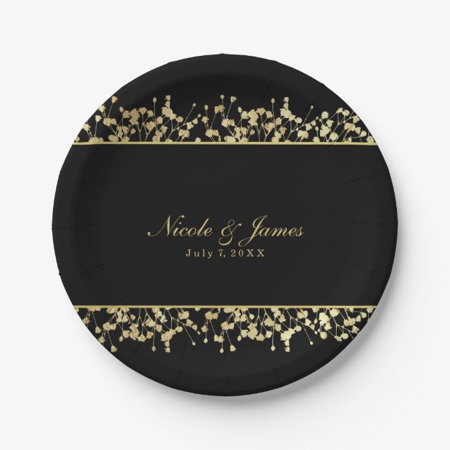 Platos de boda florales de aliento de bebé negro y (Anverso)