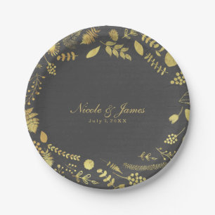 Platos de boda florales de color gris carbón y fal