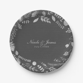 Platos de boda florales de color gris carbón y pla