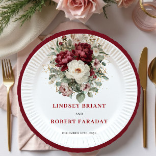 Platos de Boda Glam Marsala Floral Eucalipto Dorad