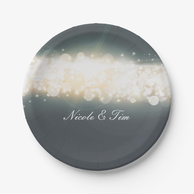 Platos de boda Grey Sparkle Lights Sky Blast (Anverso)