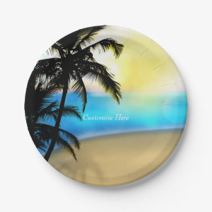 Platos de boda tropicales de playa y palmeras de d