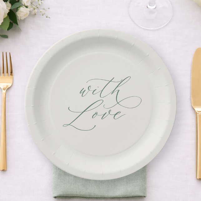 Platos de boda verde salvia con amor (Subido por el creador)