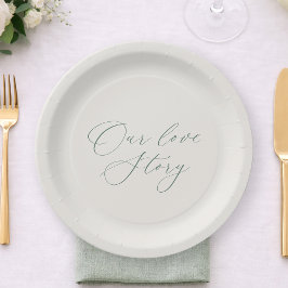Platos de boda verde salvia Our Love Story