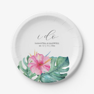 Platos de bodas desechables elegantes flores rosad