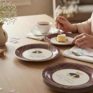 Platos de Celebración de Oso de Peluche de Cuadros